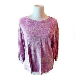 PILCRC from Anthropologie Ribbed bubble sleeve distressed blouse